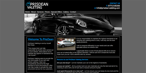 A Website Design for Cambridge based company PrisDean Valeting